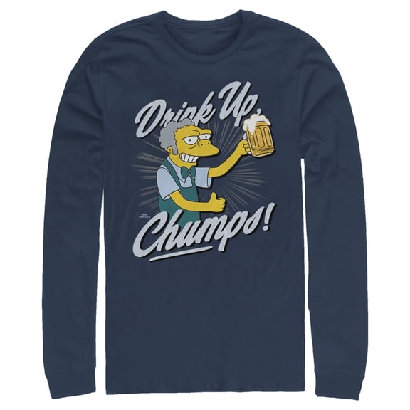 Men's The Simpsons Drink Up, Champs Long Sleeve Shirt Navy Blue X Large
