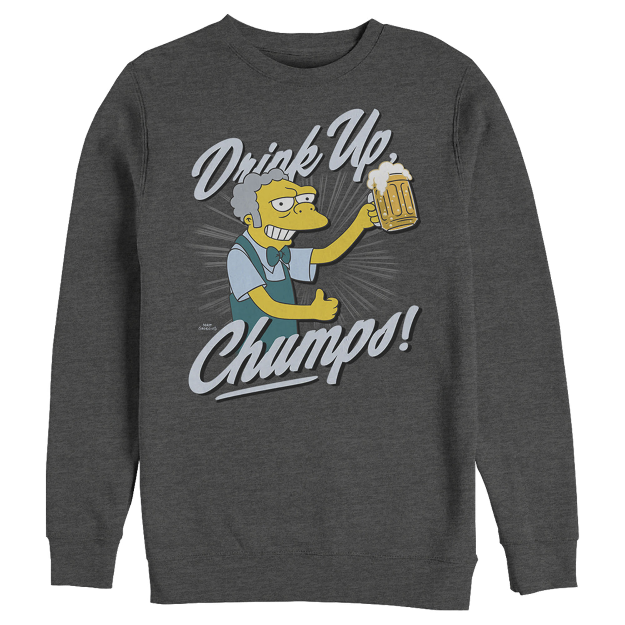 Men's The Simpsons Drink Up, Champs  Sweatshirt Charcoal Heather Medium - image 1 of 4