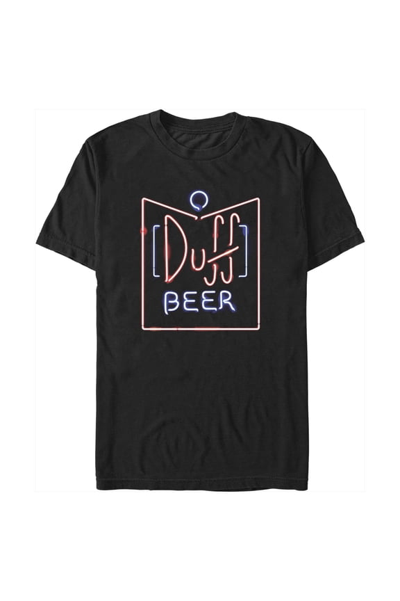 Men's The Simpsons Duff Beer Neon Sign Graphic Tee Black Large