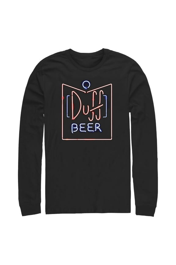 Men's The Simpsons Duff Beer Neon Sign Long Sleeve Shirt Black Medium