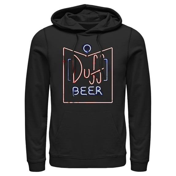 Men's The Simpsons Duff Beer Neon Sign Pull Over Hoodie Black Large
