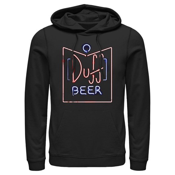 Men's The Simpsons Duff Beer Neon Sign Pull Over Hoodie Black Large