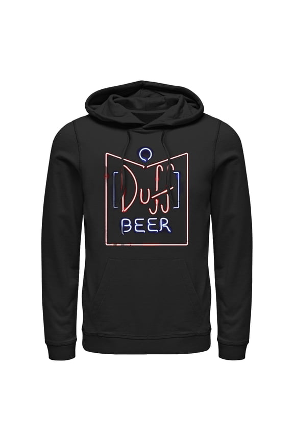 Men's The Simpsons Duff Beer Neon Sign Pull Over Hoodie Black Medium
