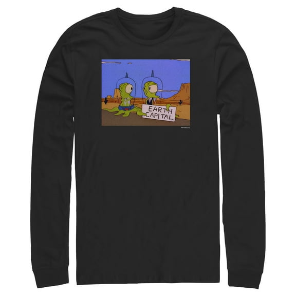 Men's The Simpsons Earth Capital Long Sleeve Shirt Black Medium
