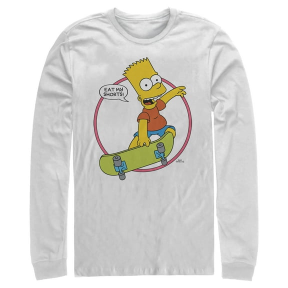 Men's The Simpsons Eat My Shorts  Long Sleeve Shirt White Small