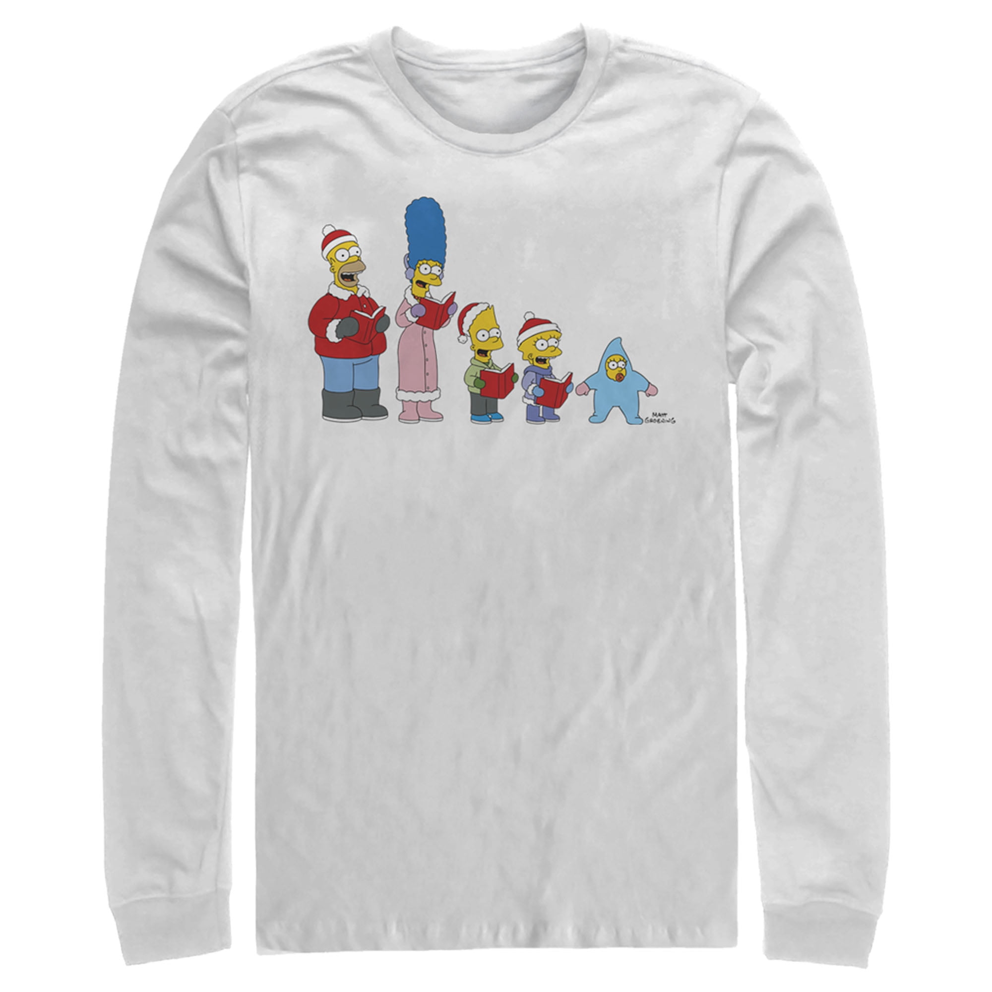 2X The Large Long Christmas Simpsons Carols Sleeve White Men\'s Family Shirt