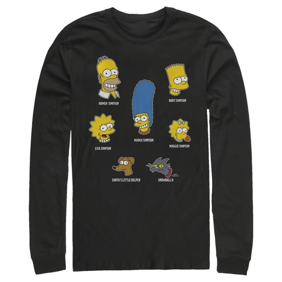 Men's The Simpsons Family Faces Long Sleeve Shirt Black Large