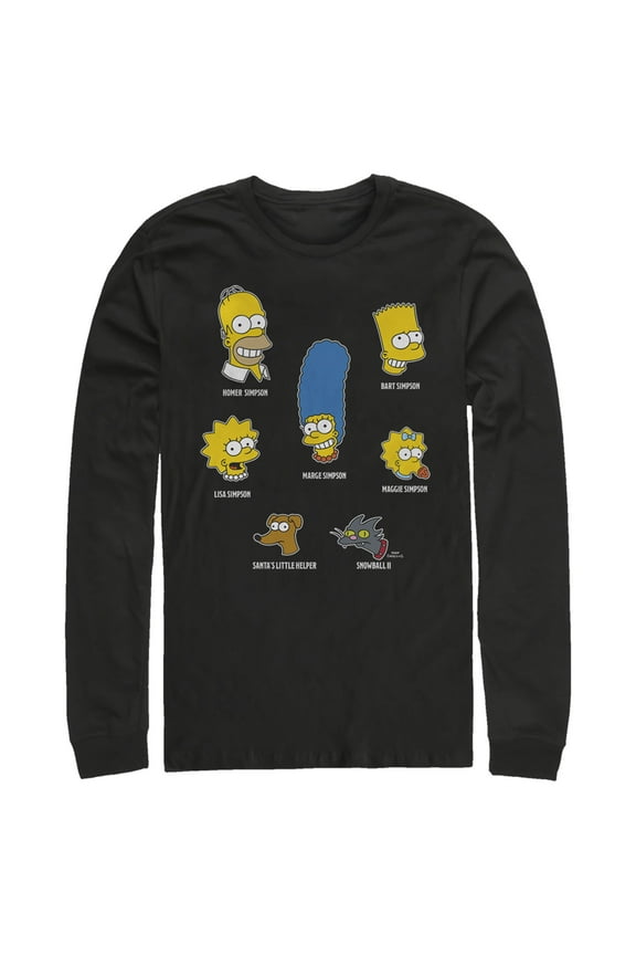 Men's The Simpsons Family Faces Long Sleeve Shirt Black Medium
