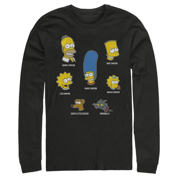 Men's The Simpsons Family Faces  Long Sleeve Shirt Black X Large