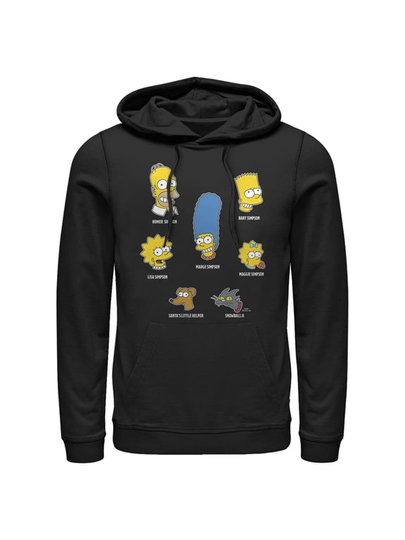Men's The Simpsons Family Faces Pull Over Hoodie Black Large