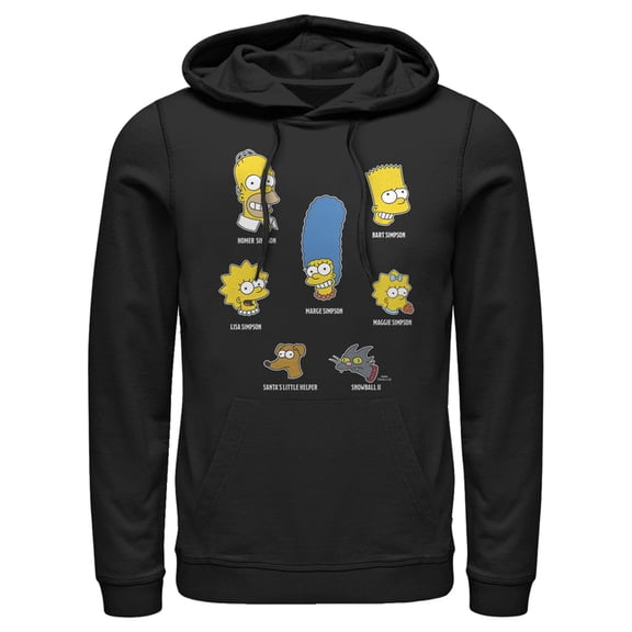 Men's The Simpsons Family Faces Pull Over Hoodie Black Medium