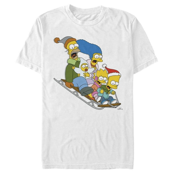 Men's The Simpsons Family Gone Sledding Graphic Tee White X Large