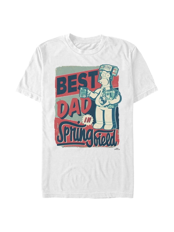 Men's The Simpsons Father's Day Homer Simpson Best Dad in Springfield Graphic Tee White Large