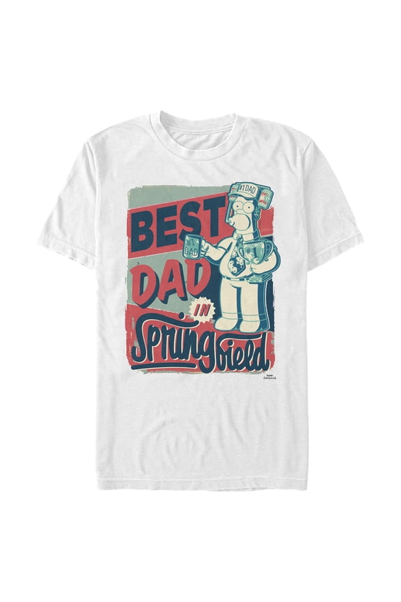Men's The Simpsons Father's Day Homer Simpson Best Dad in Springfield Graphic Tee White Medium