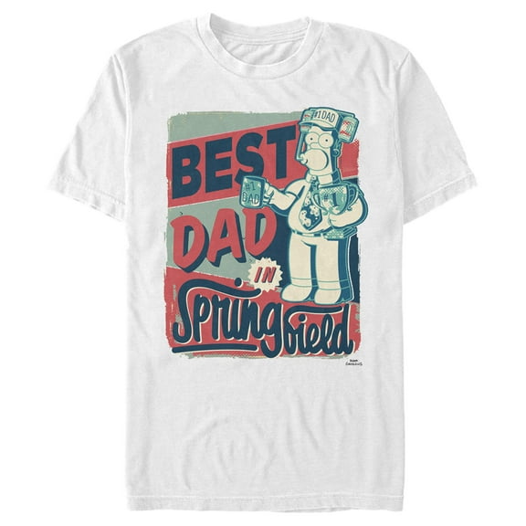 Men's The Simpsons Father's Day Homer Simpson Best Dad in Springfield  Graphic Tee White X Large