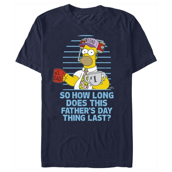 Men's The Simpsons Homer So How Long Does This Father's Day Thing Last?  Graphic Tee Navy Blue Medium