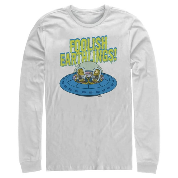 Men's The Simpsons Foolish Earthlings  Long Sleeve Shirt White Small