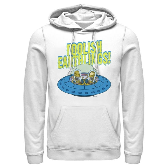 Men's The Simpsons Foolish Earthlings  Pull Over Hoodie White 3X Large