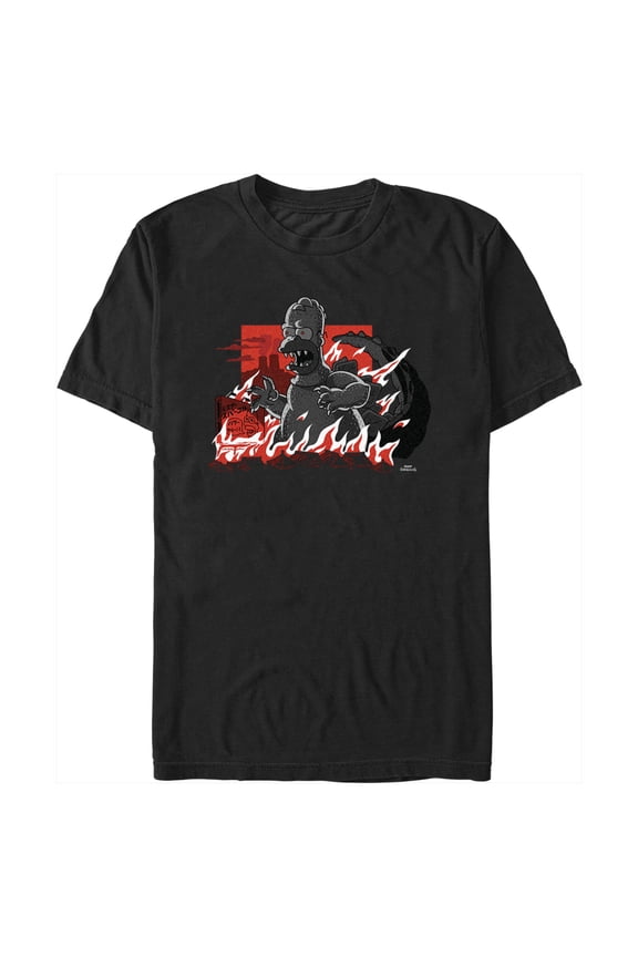 Men's The Simpsons Godzilla Homer Fire Graphic Tee Black Large