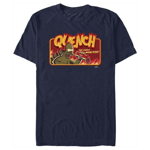 Men's The Simpsons Godzilla Homer Quench the Thirst Monster Graphic Tee Navy Blue Medium