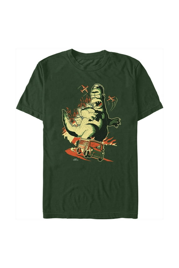 Men's The Simpsons Godzilla Homer School Bus Graphic Tee Dark Green X Large