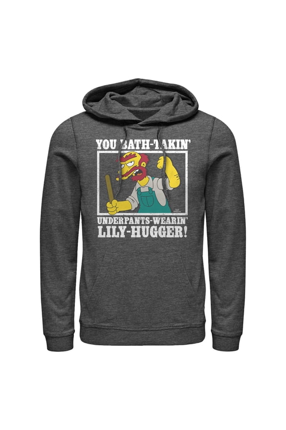 Men's The Simpsons Groundskeeper Willie Quote Pull Over Hoodie Charcoal Heather Large