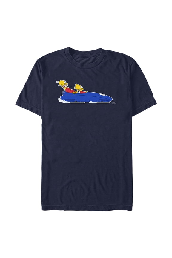 Men's The Simpsons Homer Bart Bobsled Team Graphic Tee Navy Blue Large