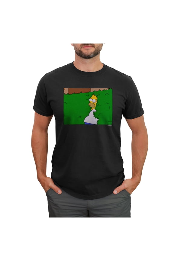 Men's The Simpsons Homer Disappearing into the Bush, Nothing to See here Graphic Tee Black Large