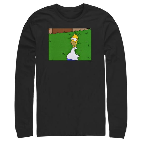 Men's The Simpsons Homer Disappearing into the Bush, Nothing to See here Long Sleeve Shirt Black Large