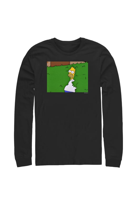 Men's The Simpsons Homer Disappearing into the Bush, Nothing to See here Long Sleeve Shirt Black X Large