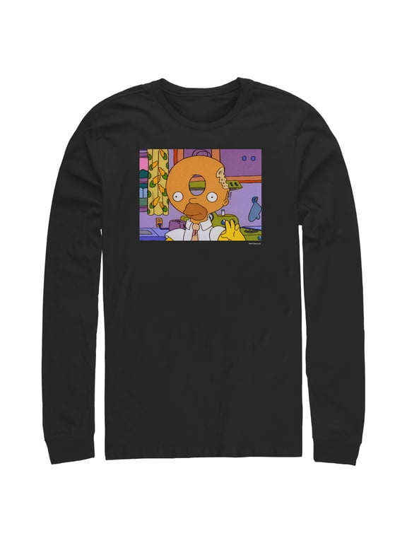 Men's The Simpsons Homer Donut Head Long Sleeve Shirt Black Small