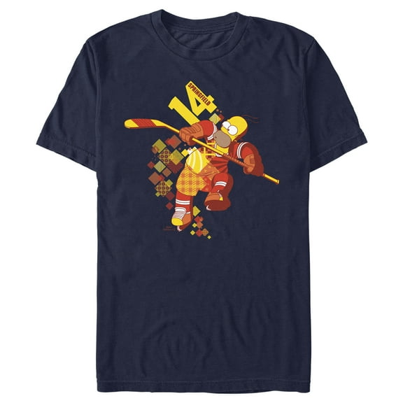 Men's The Simpsons Homer Springfield Hockey Gear  Graphic Tee Navy Blue 2X Large