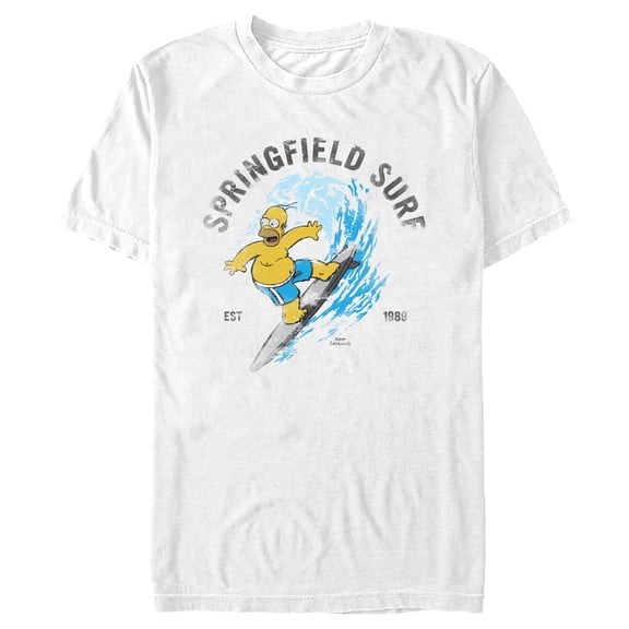 Men's The Simpsons Homer Springfield Surf Distressed Graphic Tee White Large