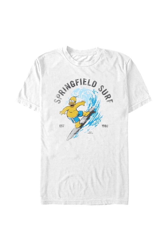 Men's The Simpsons Homer Springfield Surf Distressed Graphic Tee White Small