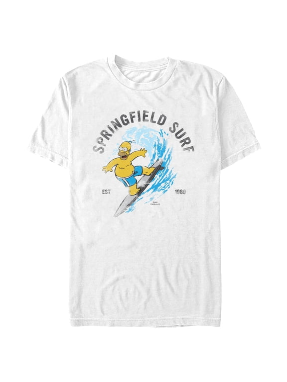 Men's The Simpsons Homer Springfield Surf Distressed Graphic Tee White Small
