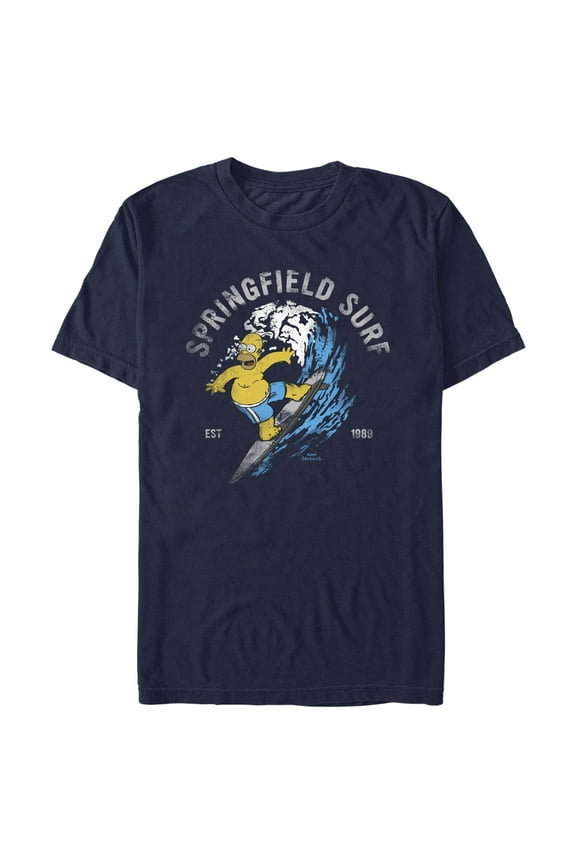Men's The Simpsons Homer Springfield Surf Graphic Tee Navy Blue Medium