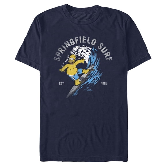 Men's The Simpsons Homer Springfield Surf Graphic Tee Navy Blue Small