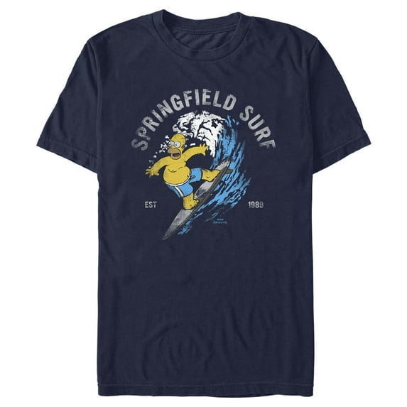 Men's The Simpsons Homer Springfield Surf Graphic Tee Navy Blue Small