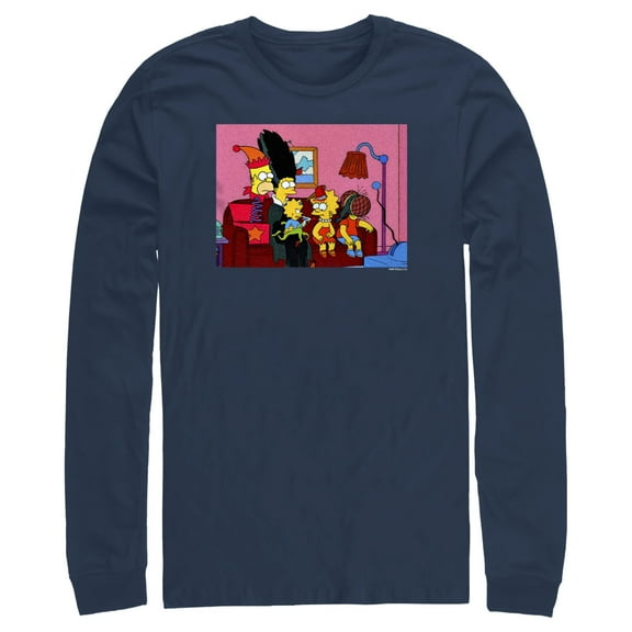 Men's The Simpsons Horror Family Couch  Long Sleeve Shirt Navy Blue Medium
