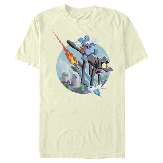 Men's The Simpsons Itchy & Scratchy Ride the Missile Graphic Tee Beige Large