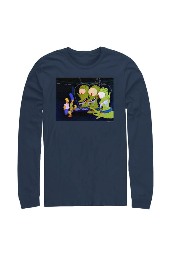 Men's The Simpsons Kang and Kodos  Long Sleeve Shirt Navy Blue 2X Large