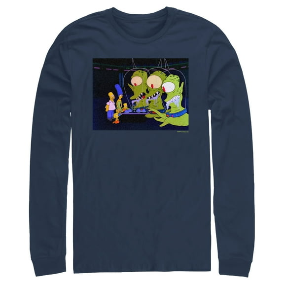 Men's The Simpsons Kang and Kodos  Long Sleeve Shirt Navy Blue Medium