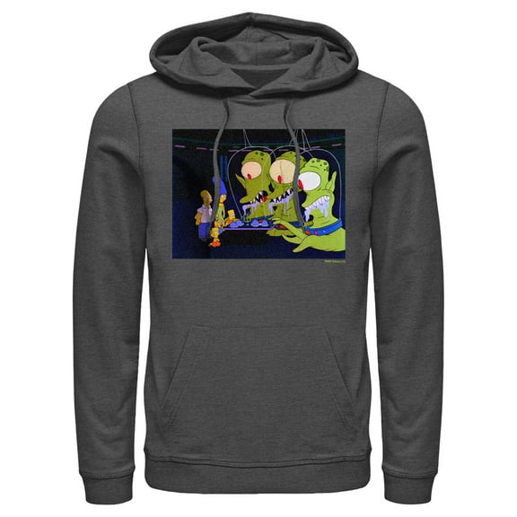 Men's The Simpsons Kang and Kodos Pull Over Hoodie Charcoal Heather 2X Large