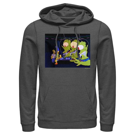 Men's The Simpsons Kang and Kodos Pull Over Hoodie Charcoal Heather Large