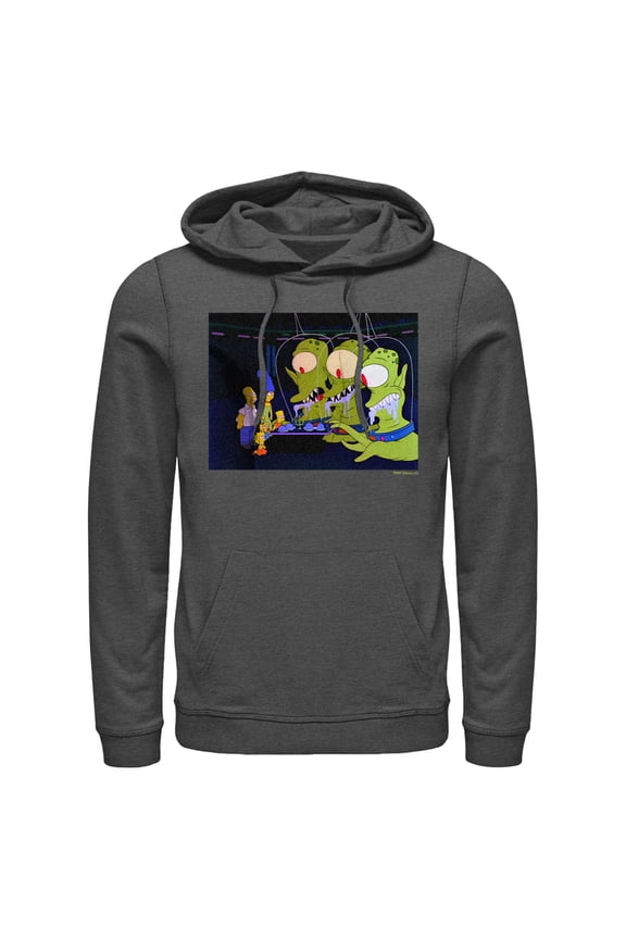 Men's The Simpsons Kang and Kodos Pull Over Hoodie Charcoal Heather Large
