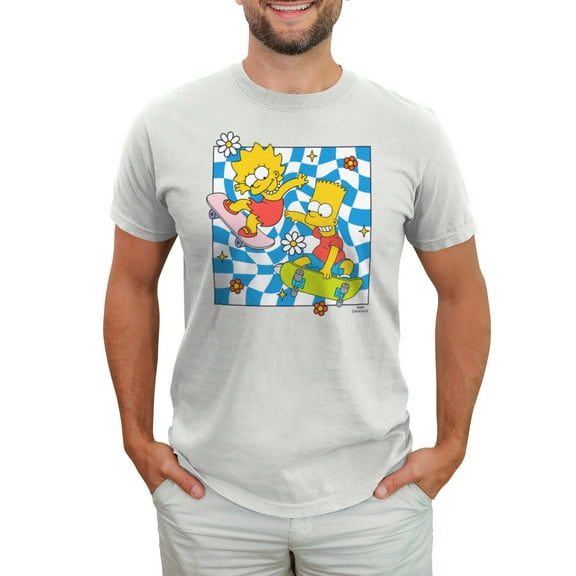 Men's The Simpsons Lisa And Bart Flower Skating Graphic T-Shirt