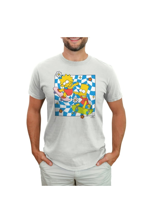 Men's The Simpsons Lisa And Bart Flower Skating Graphic T-Shirt