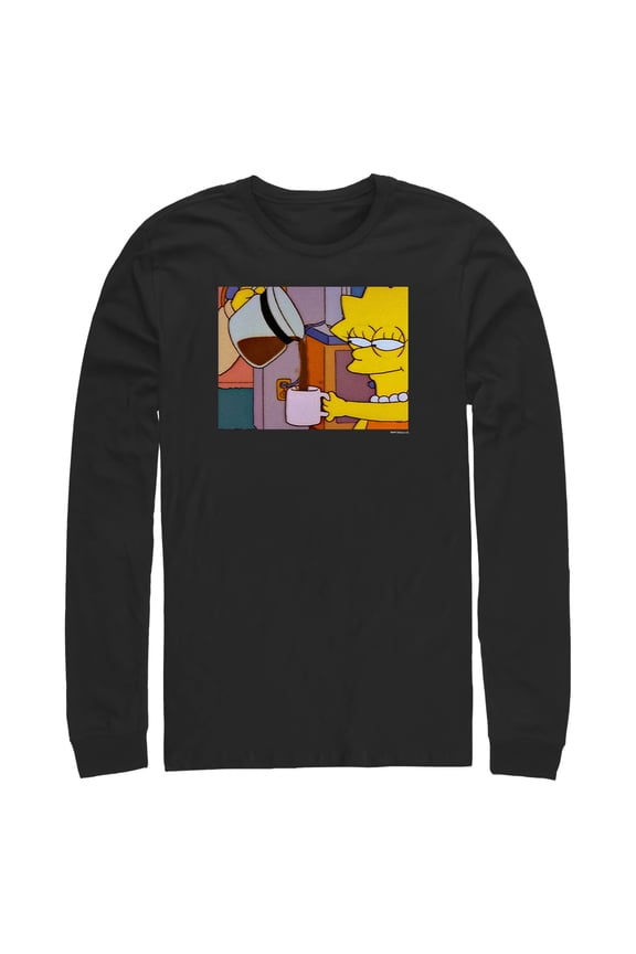 Men's The Simpsons Lisa Needs COFFEE, Sleepy Eyes Wake Up Long Sleeve Shirt Black Large