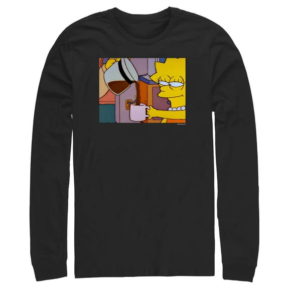 Men's The Simpsons Lisa Needs COFFEE, Sleepy Eyes Wake Up  Long Sleeve Shirt Black X Large