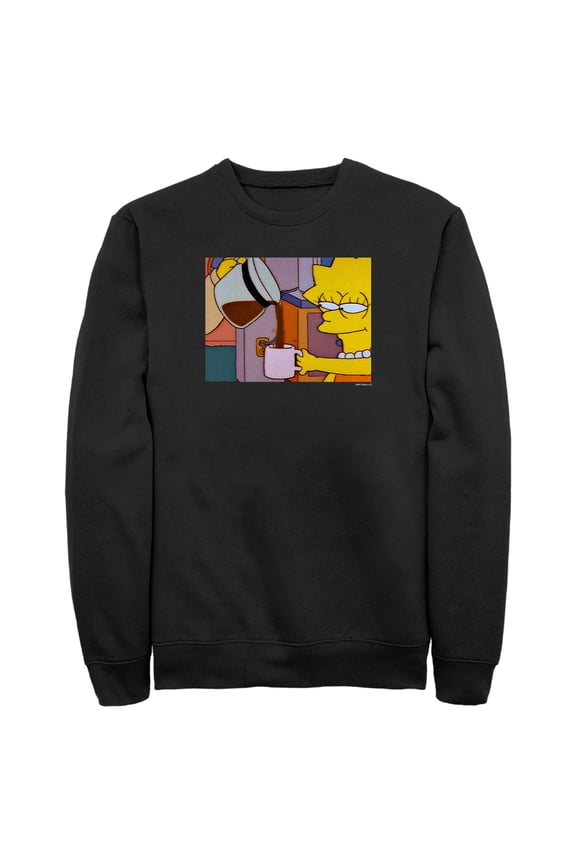 Men's The Simpsons Lisa Needs COFFEE, Sleepy Eyes Wake Up Sweatshirt Black Medium